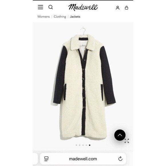 Madewell Sherpa McClancy Coat Long Wool Blend Faux Fur Jacket Size Large - Picture 2 of 8
